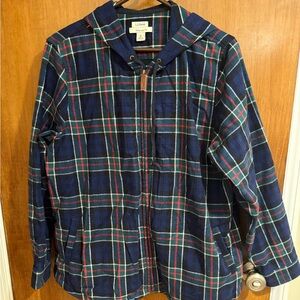 L.L. Bean Blue and Red Scotch Plaid Hoodie Cozy Comfort